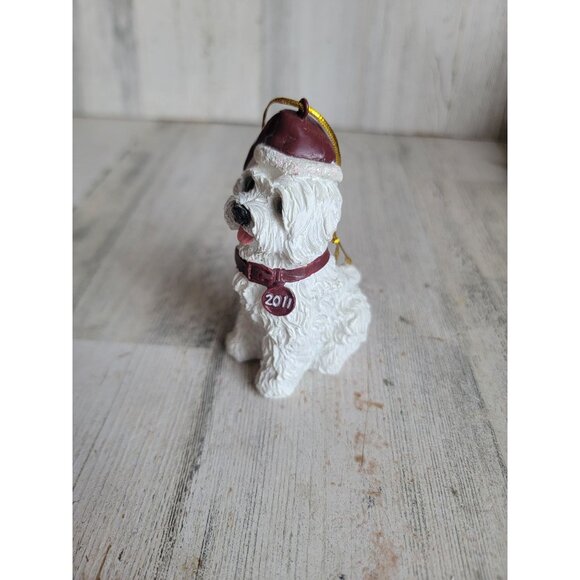 Santa Claus White puppy dog rustic unique ornament Xmas - Picture 2 of 6